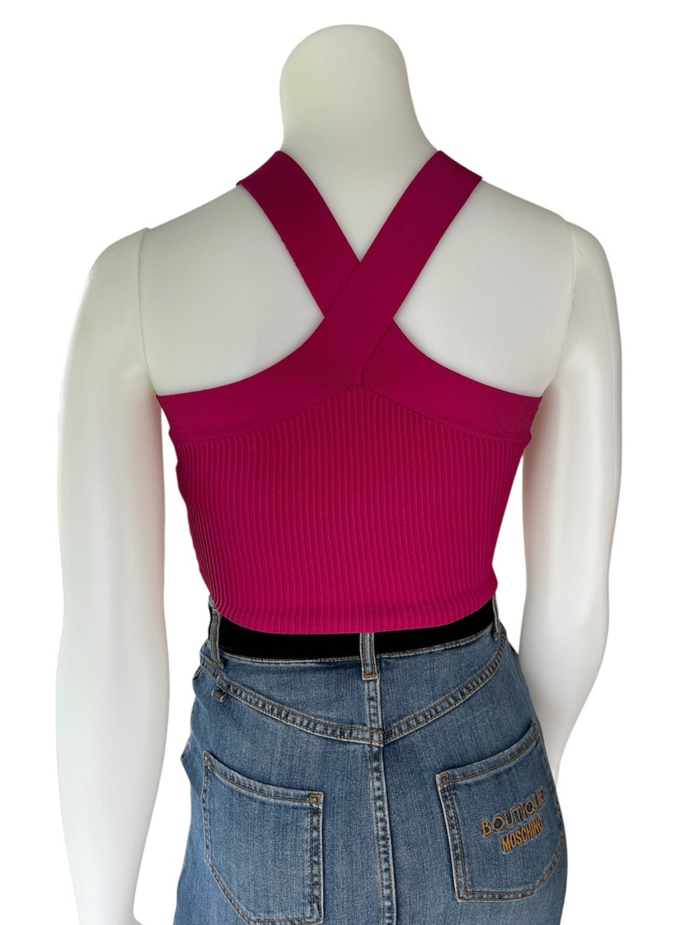 NEW Aritzia Babaton Sculpt Knit Criss Cross Cropped Tank Small Pink - Picture 7 of 10